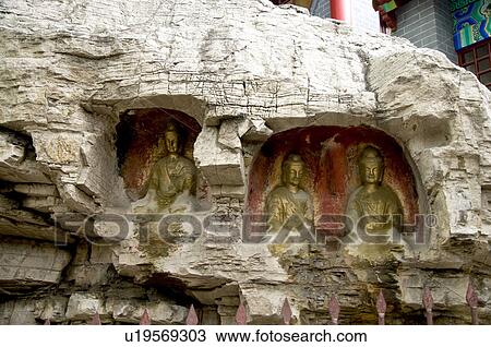 Stock Image - China, Shandong, Jinan County, Thousand Buddha Mountain Park, Xingguo Temple, Thousand Buddha Temple. Fotosearch