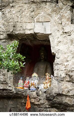 Stock Photograph - China, Shandong, Jinan County, Thousand Buddha Mountain Park, Xingguo Temple, Thousand Buddha Temple. Fotosearch