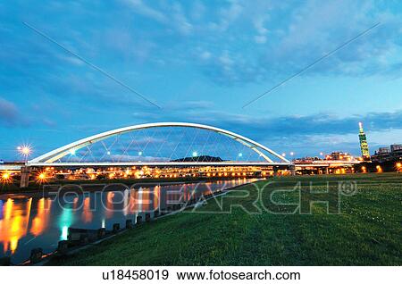 Stock Photo - Bridge across a river, MacArther Second Bridge, Taipei, Taiwan. Fotosearch