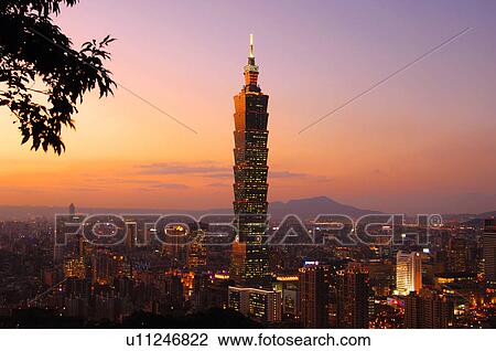 Skyscraper in a city at night, Taipei 101, Taipei, Taiwan View Large Photo Image Stock Image - Skyscraper in a city at night, Taipei 101, Taipei, Taiwan. Fotosearch