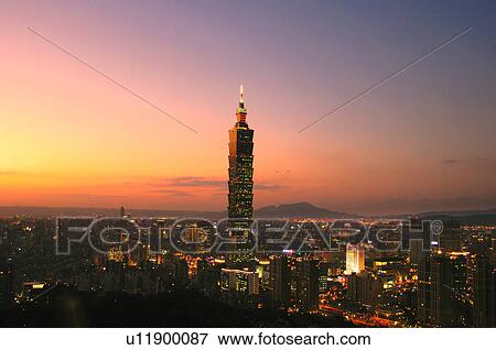 Skyscraper in a city at night, Taipei 101, Taipei, Taiwan View Large Photo Image Stock Photo - Skyscraper in a city at night, Taipei 101, Taipei, Taiwan. Fotosearch