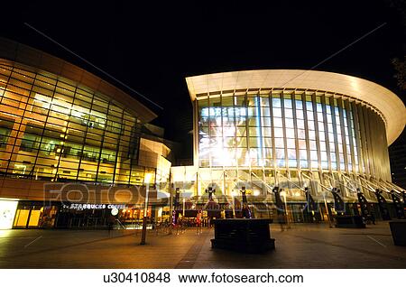 Stock Photo - Stadium lit up at night, Taipei Arena, Taiwan. Fotosearch