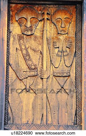 Stock Image - Close-up of carvings on a wall, Taiwan. Fotosearch