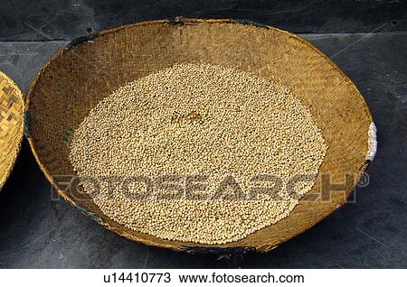 Stock Image - Close-up of grains in a container, Taiwan. Fotosearch
