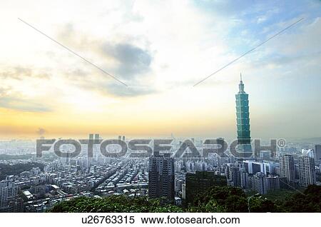 Stock Photography - High angle view of a cityscape, Taipei 101, Taipei, Taiwan. Fotosearch