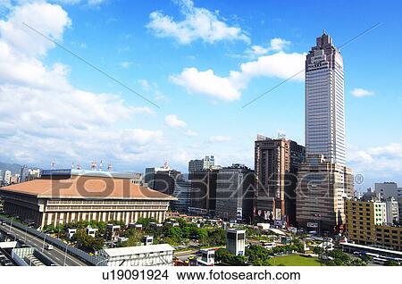 Picture - High angle view of a railway station, Taipei Main Station, Taipei, Taiwan. Fotosearch