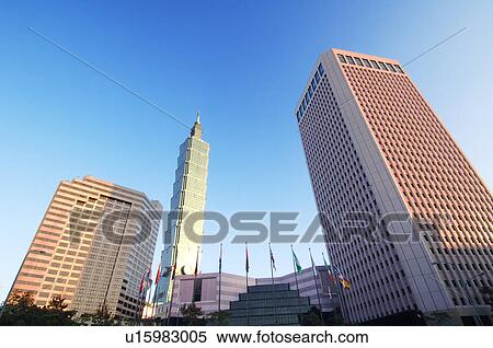 Stock Photography - Low angle view of buildings in a city, Taipei 101, Taipei, Taiwan. Fotosearch