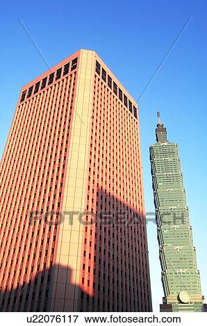 Stock Photo - Low angle view of buildings, Taipei 101, Taipei, Taiwan. Fotosearch