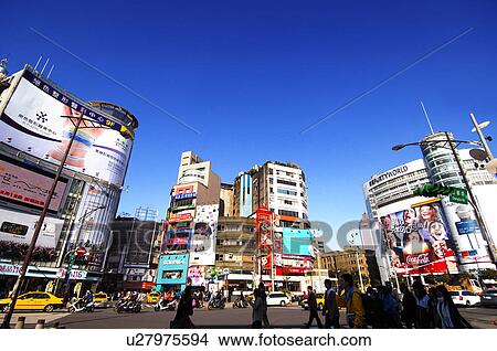 Picture - Skyscrapers in a city, Ximending, Taipei, Taiwan. Fotosearch