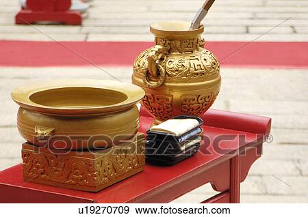 Stock Photo - Pen and vessels in a temple, Taipei Confucius Temple, Taipei, Taiwan. Fotosearch