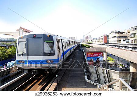 Subway train on a railroad track, Taiwan View Large Photo Image Stock Image - Subway train on a railroad track, Taiwan. Fotosearch