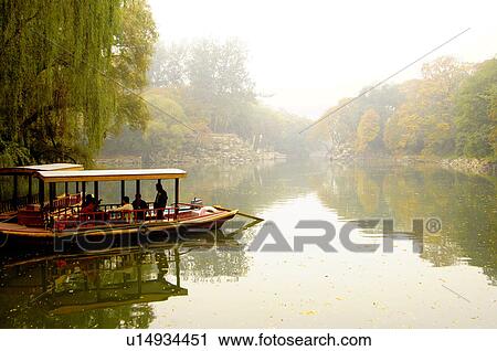 Stock Image - Boat in the lake, Kunming Lake, Summer Palace, Beijing, China. Fotosearch