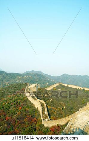 Picture - High angle view of a historic wall, Great Wall Of China, China. Fotosearch