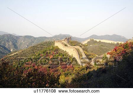 Stock Photo - High angle view of a historic wall, Great Wall Of China, China. Fotosearch