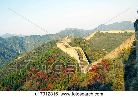Stock Photograph - High angle view of a historic wall, Great Wall Of China, China. Fotosearch