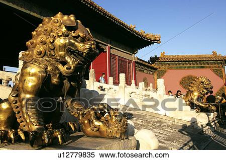 Imperial lion in front of a temple, Beijing, China View Large Photo Image Stock Photography - Imperial lion in front of a temple, Beijing, China. Fotosearch