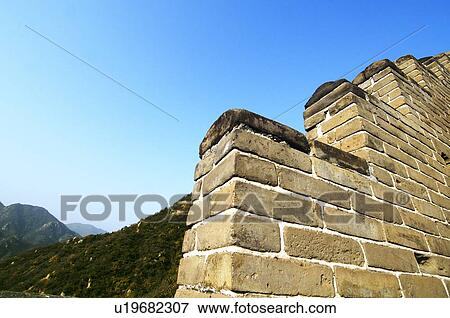 Low angle view of a historic wall, Great Wall Of China, China View Large Photo Image Stock Photo - Low angle view of a historic wall, Great Wall Of China, China. Fotosearch