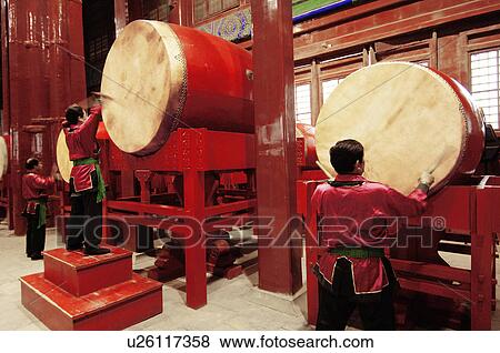 Men playing drums in a palace, Beijing, China View Large Photo Image Stock Photo - Men playing drums in a palace, Beijing, China. Fotosearch