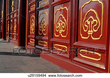 Picture - Design on a wood panelling of pagoda, Summer Palace, Beijing, China. Fotosearch