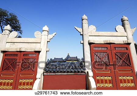 Low angle view of the entrance of a pagoda, Temple Of Heaven, Beijing, China View Large Photo Image Stock Image - Low angle view of the entrance of a pagoda, Temple Of Heaven, Beijing, China. Fotosearch