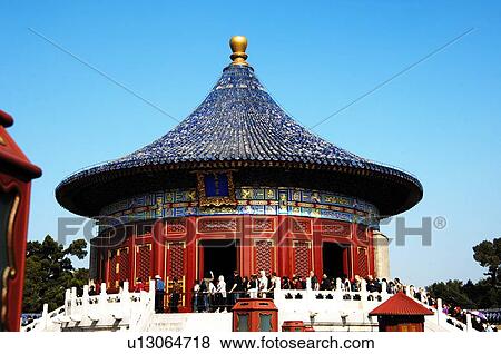 Stock Photo - Tourists in front of a pagoda, Temple Of Heaven, Beijing, China. Fotosearch