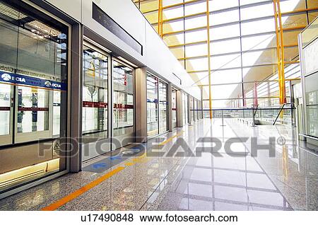 Stock Photo - Interiors of an airport, Beijing Capital International Airport, Beijing, China. Fotosearch