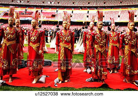Stock Photo - Mannequins with Chinese costume in a stadium, Beijing, China. Fotosearch