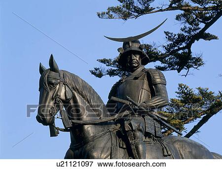 Stock Photo - Equestrian Statue of Date Masamune, Sendai, Miyagi, Japan. Fotosearch