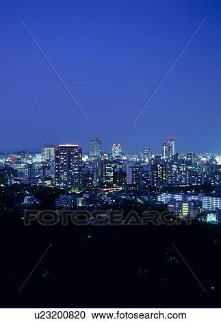 Stock Image - Night view of Sendai, Sendai, Miyagi, Japan. Fotosearch