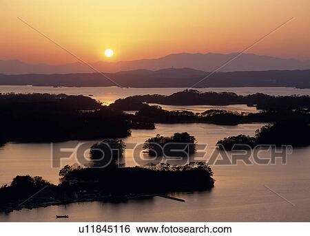 Stock Photograph - Sunset, Higashimatsushima, Miyagi, Japan. Fotosearch