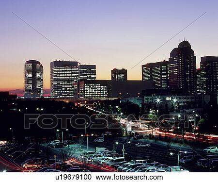 Stock Image - Night View of Makuhari New City, Chiba, Japan. Fotosearch