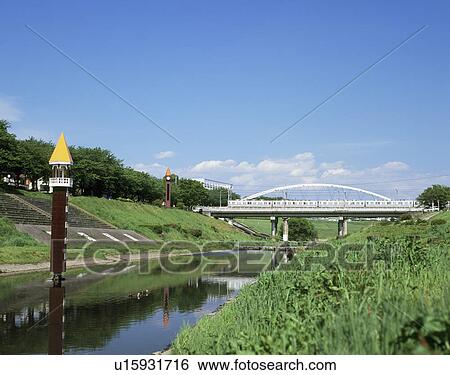 Stock Photograph - Tone Canal, Nagareyama, Chiba, Japan. Fotosearch