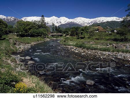 Stock Photo - Hime River, Hakuba, Nagano, Japan. Fotosearch