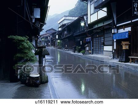 Stock Image - Narai Juku, Shiojiri, Nagano, Japan. Fotosearch