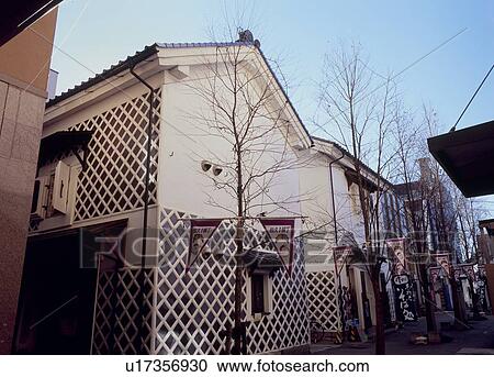 Stock Image - Old Storehouses, Iida, Nagano, Japan. Fotosearch