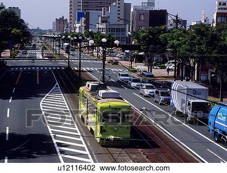 Stock Image - Tram, Toyohashi, Aichi, Japan. Fotosearch