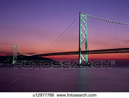 Stock Photograph - Akashi Kaikyo Bridge, Kobe, Hyogo, Japan. Fotosearch
