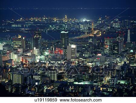 Stock Photo - Night View Of Kobe, Hyogo, Japan. Fotosearch