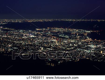 Stock Image - Night View Of Kobe, Kobe, Hyogo, Japan. Fotosearch