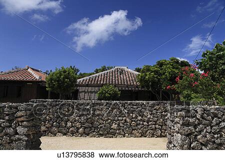 Stock Photo - Folk Dwelling, Taketomi, Okinawa, Japan. Fotosearch