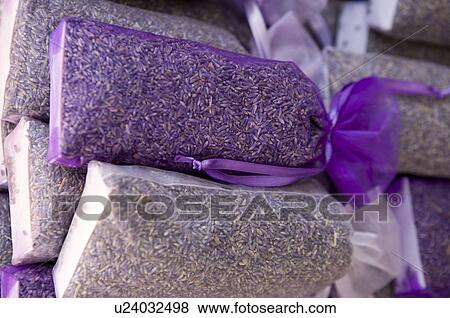 Stock Photo - Lavender packed in bags for sale. Fotosearch
