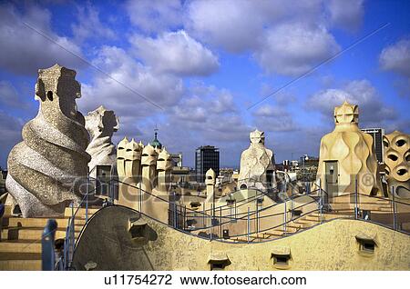 Stock Image - Spain, Catalonia, Barcelona, Casa Mila. Fotosearch