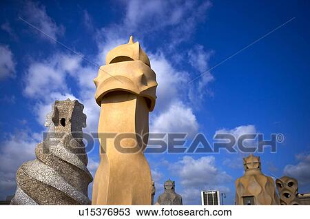Stock Image - Spain, Catalonia, Barcelona, Casa Mila. Fotosearch