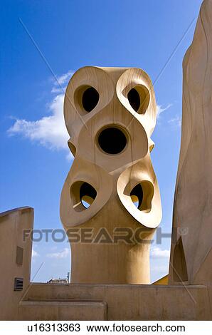 Stock Image - Spain, Catalonia, Barcelona, Casa Mila. Fotosearch