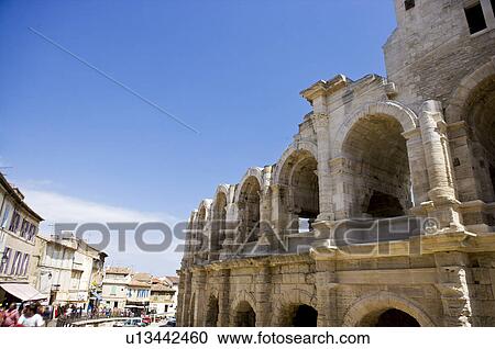 Stock Image - Arles, France, Exterior of the Arles antique Roman amphitheater's. Fotosearch