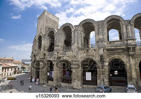 Stock Image - Arles, France, Exterior of the Arles antique Roman amphitheater's. Fotosearch