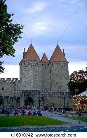 Stock Image - France, Languedoc, Carcassonne, Castle walls. Fotosearch