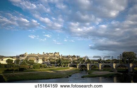 Stock Photo - France, Languedoc, Carcassonne, Castle walls. Fotosearch
