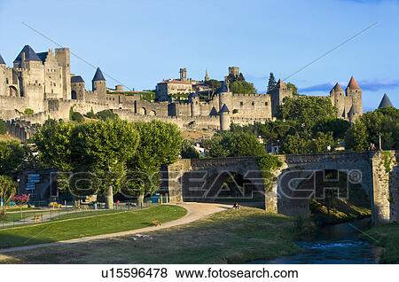 Stock Photo - France, Languedoc, Carcassonne, Castle walls. Fotosearch