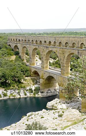 Stock Image - Pont du Gard Bridge, Roussillon, Languedoc, France. Fotosearch